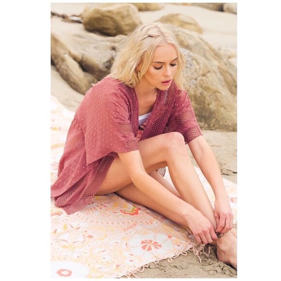 SWISS dot open kimono cardigan with drawstring - Picture 9 of 16